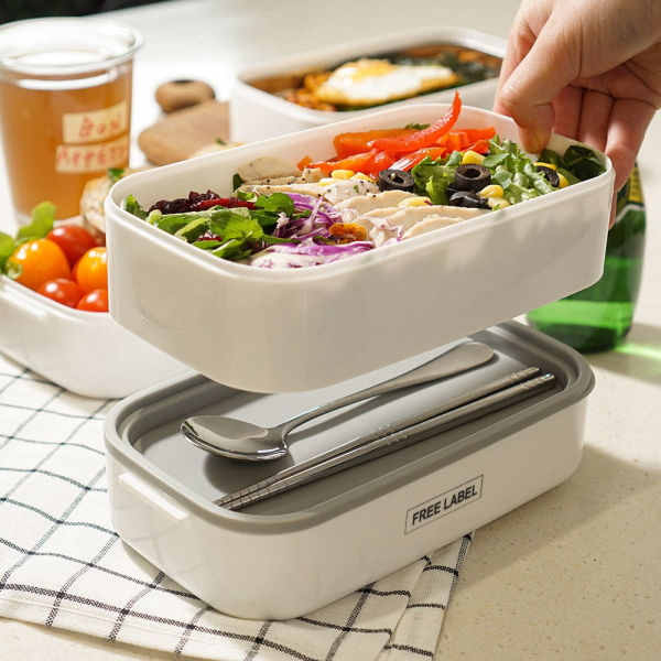 FREE LABEL 2 Tier Stainless Steel Lunch Box Set