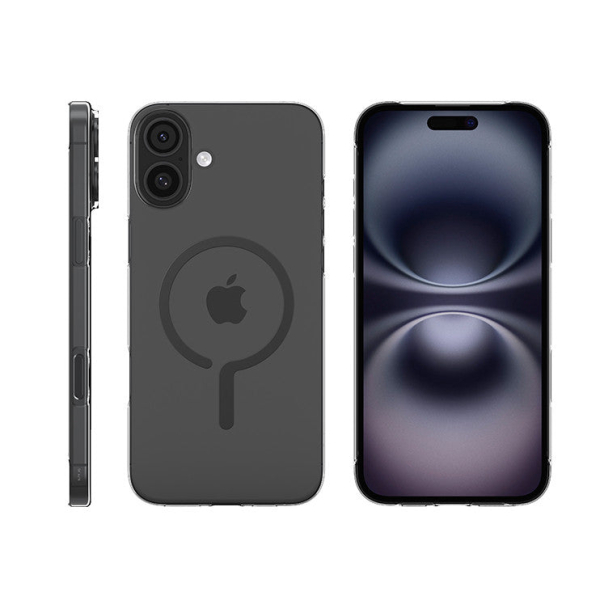 spigen iPhone 16 Plus Case Transparent MagSafe Air Skin One Tap Metal Ring Magfit Black
