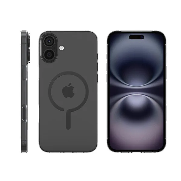 spigen iPhone 16 Plus Case Transparent MagSafe Air Skin One Tap Metal Ring Magfit Black