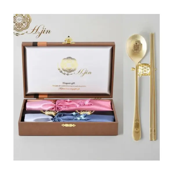 H.jin Turtle Titanium Couple Spoon Set for 2 + Spoon Rest