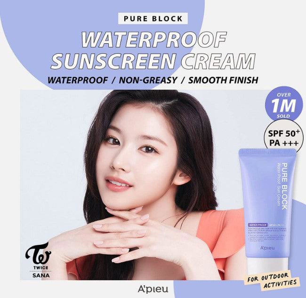 A'PIEU Pure Block Natural Waterproof Sun Cream SPF 50+ PA+++ 50ml - EmpressKorea