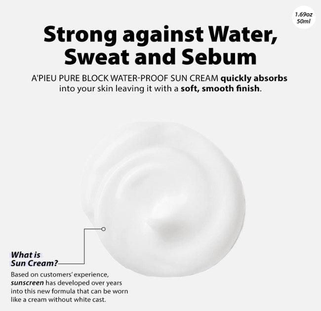 A'PIEU Pure Block Natural Waterproof Sun Cream SPF 50+ PA+++ 50ml - EmpressKorea