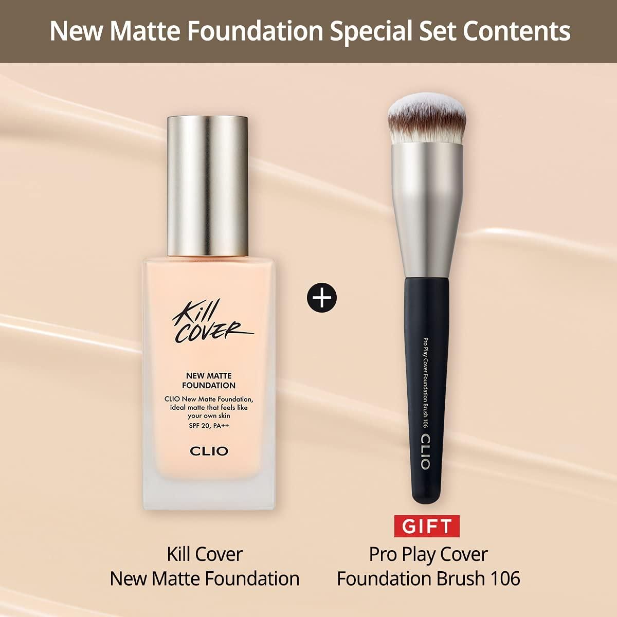 CLIO KILL COVER NEW MATTE FOUNDATION 38g +PRO PLAY COVER FOUNDATION BRUSH SPECIAL SET - EmpressKorea