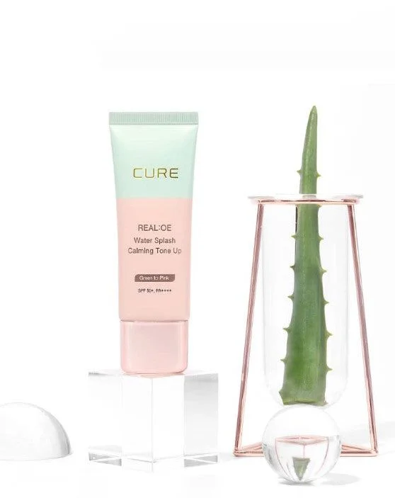 CURE Realoe Water Splash Calming Tone-Up Sun Cream SPF50+ PA++++ 40g Green to Pink - EmpressKorea
