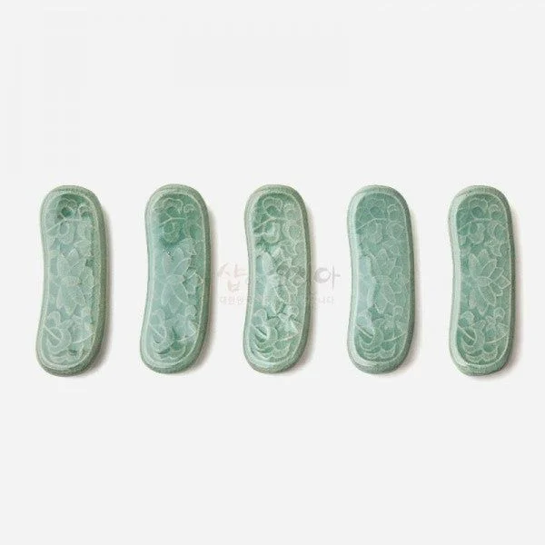 Celadon Spoon Holder Arabesque Pattern 5 piece set made in Korea - EmpressKorea