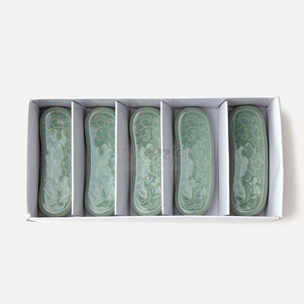 Celadon Spoon Holder Arabesque Pattern 5 piece set made in Korea - EmpressKorea