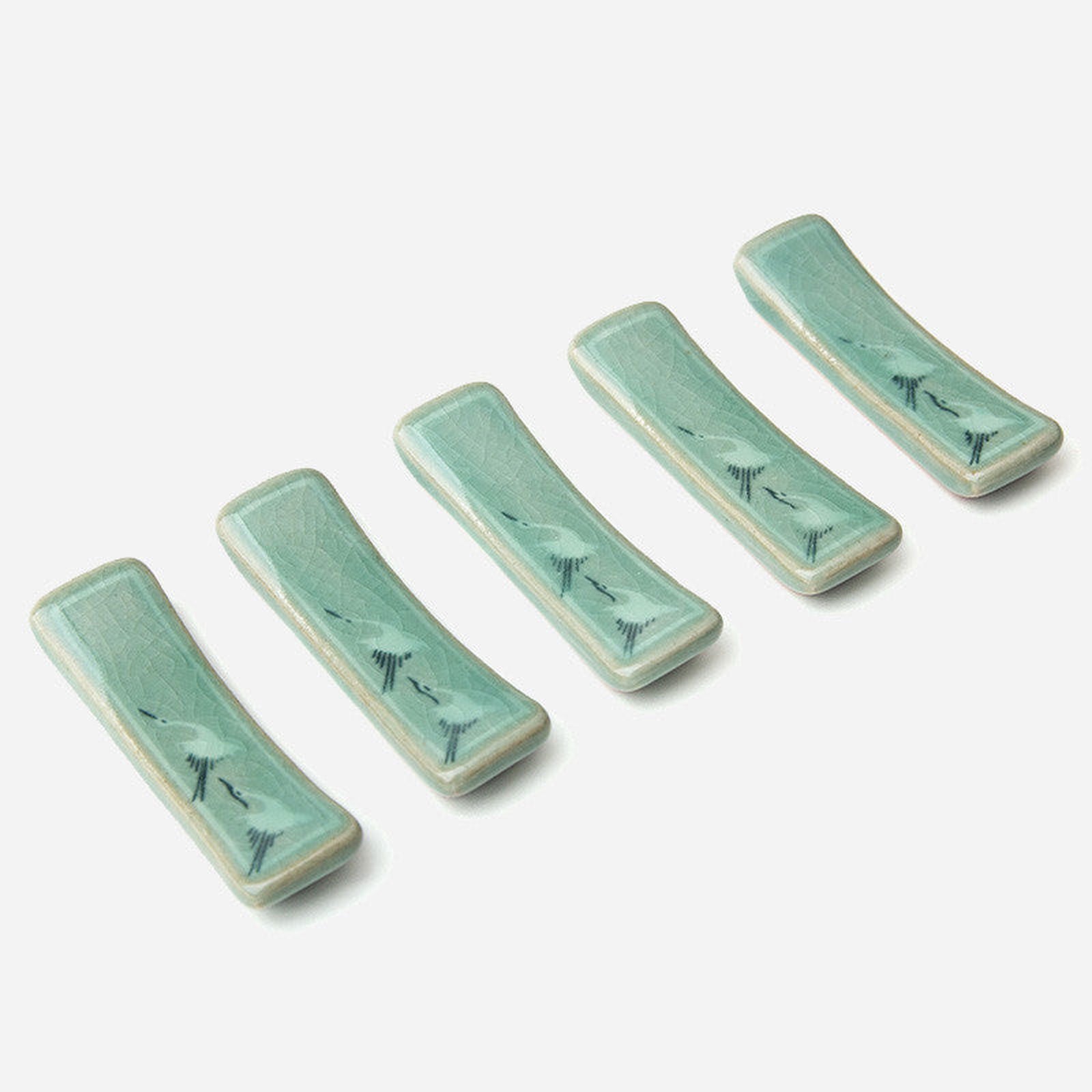Celadon Spoon Holder Crane 5 piece set made in Korea - EmpressKorea