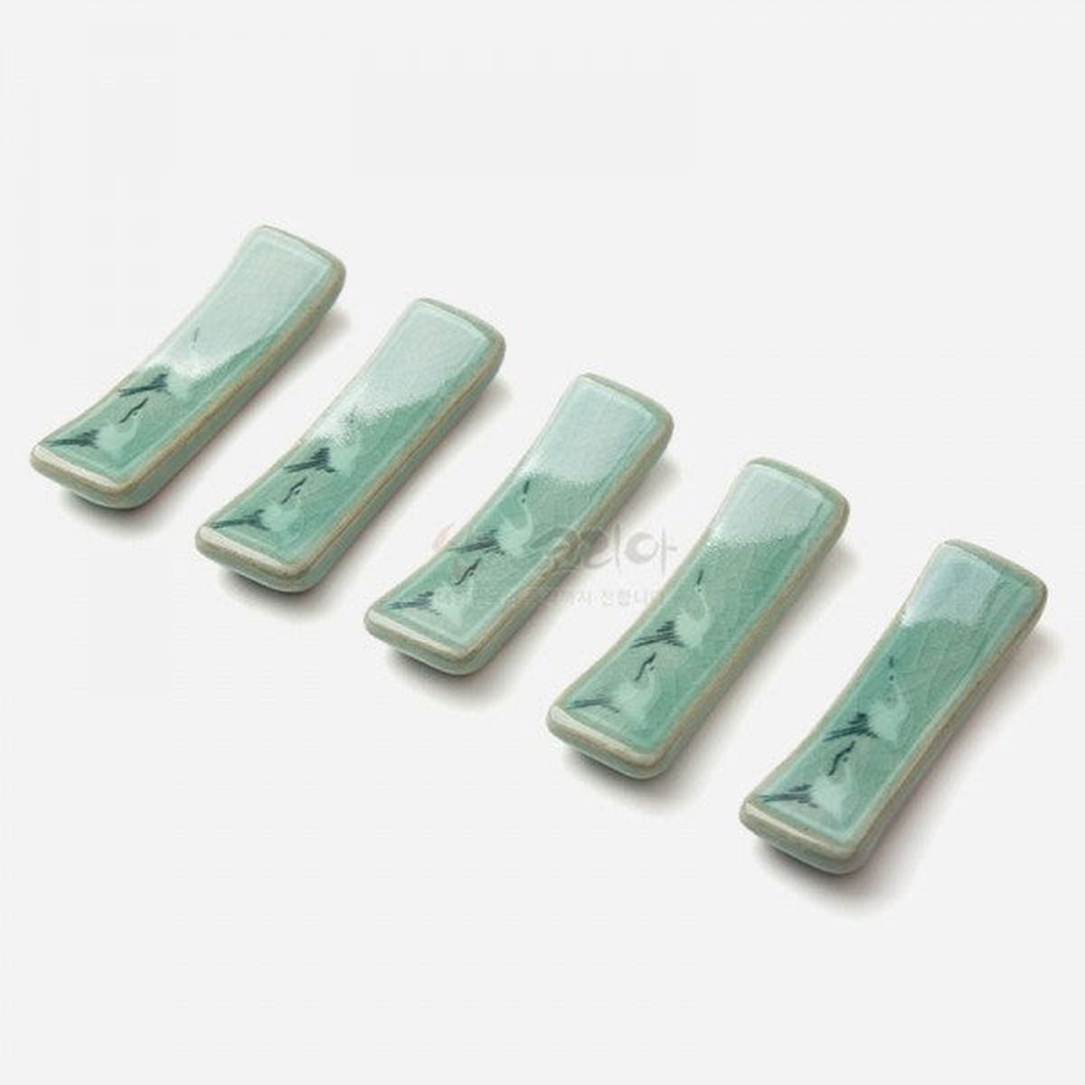 Celadon Spoon Holder Crane 5 piece set made in Korea - EmpressKorea