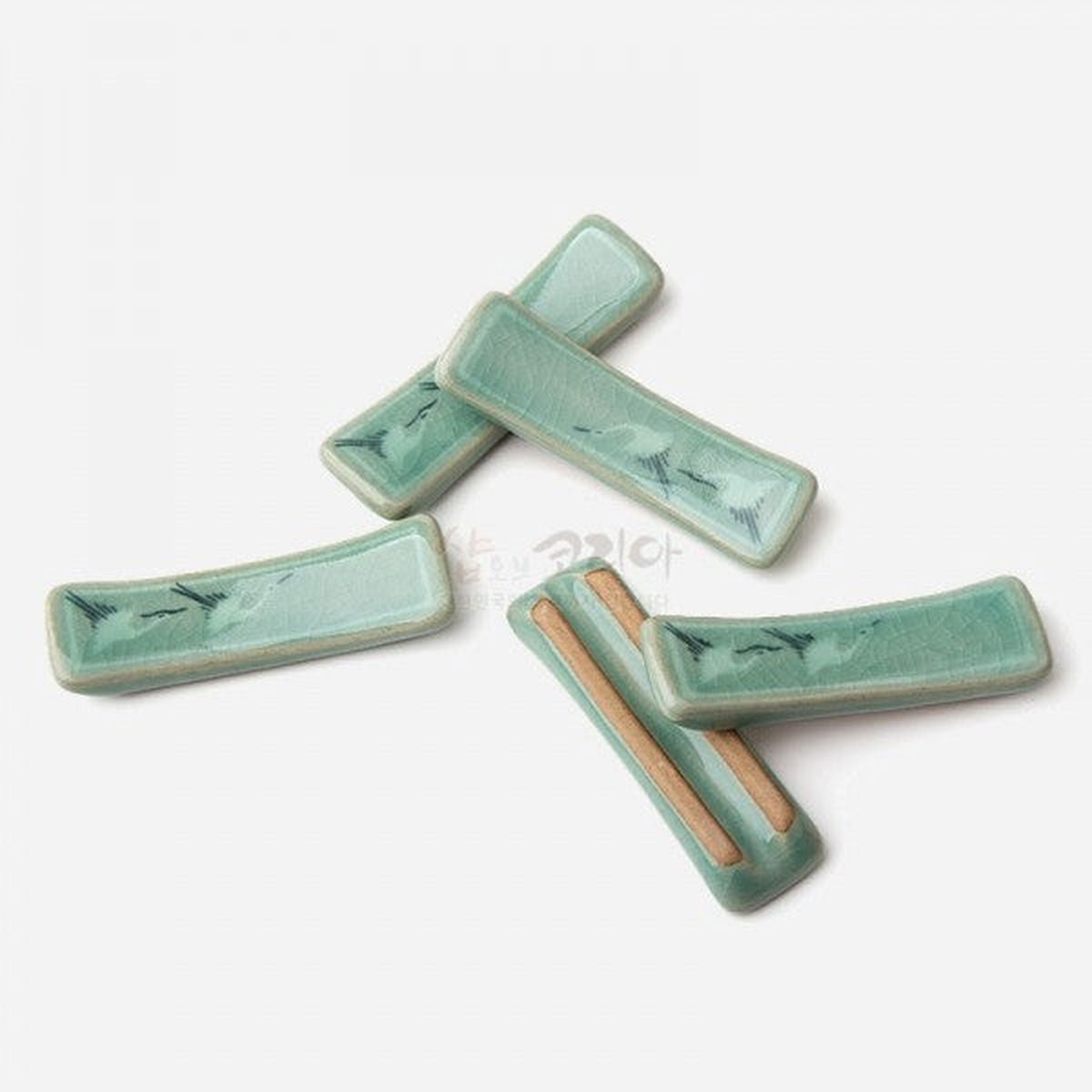 Celadon Spoon Holder Crane 5 piece set made in Korea - EmpressKorea