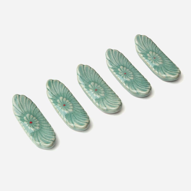 Celadon Spoon Holder Floral 5 piece set made in Korea - EmpressKorea