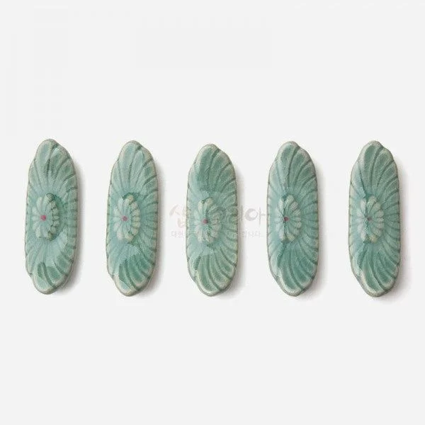 Celadon Spoon Holder Floral 5 piece set made in Korea - EmpressKorea
