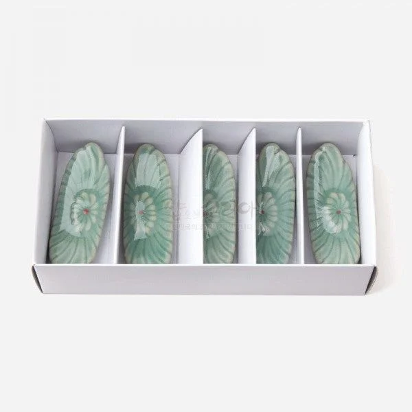 Celadon Spoon Holder Floral 5 piece set made in Korea - EmpressKorea