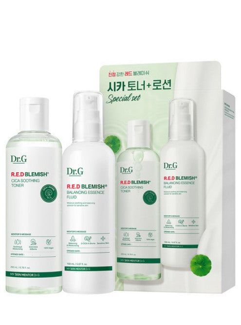 Dr.G Red Blemish Cica Soothing Toner 200ml + Essence Fluid 150ml Set - EmpressKorea