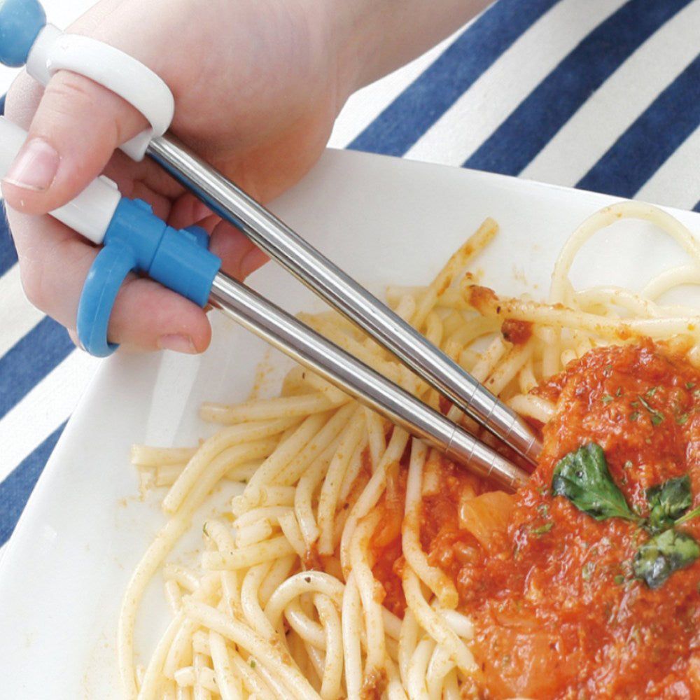 Edison children's three-dimensional stainless steel correction chopsticks right handed set of 2 - EmpressKorea