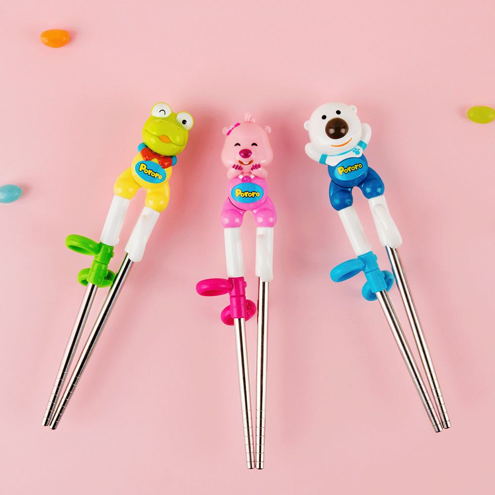 Edison children's three-dimensional stainless steel correction chopsticks right handed set of 2 - EmpressKorea