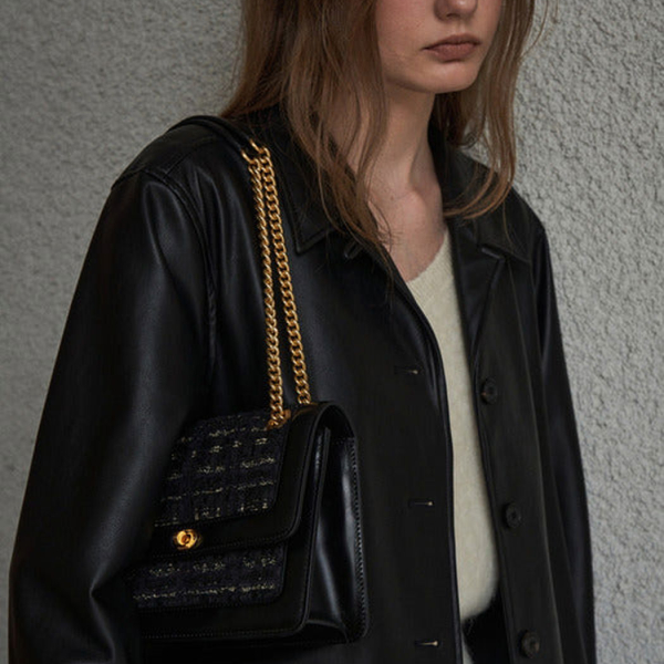 HERVE DAMIER BAG Tweed Black - EmpressKorea