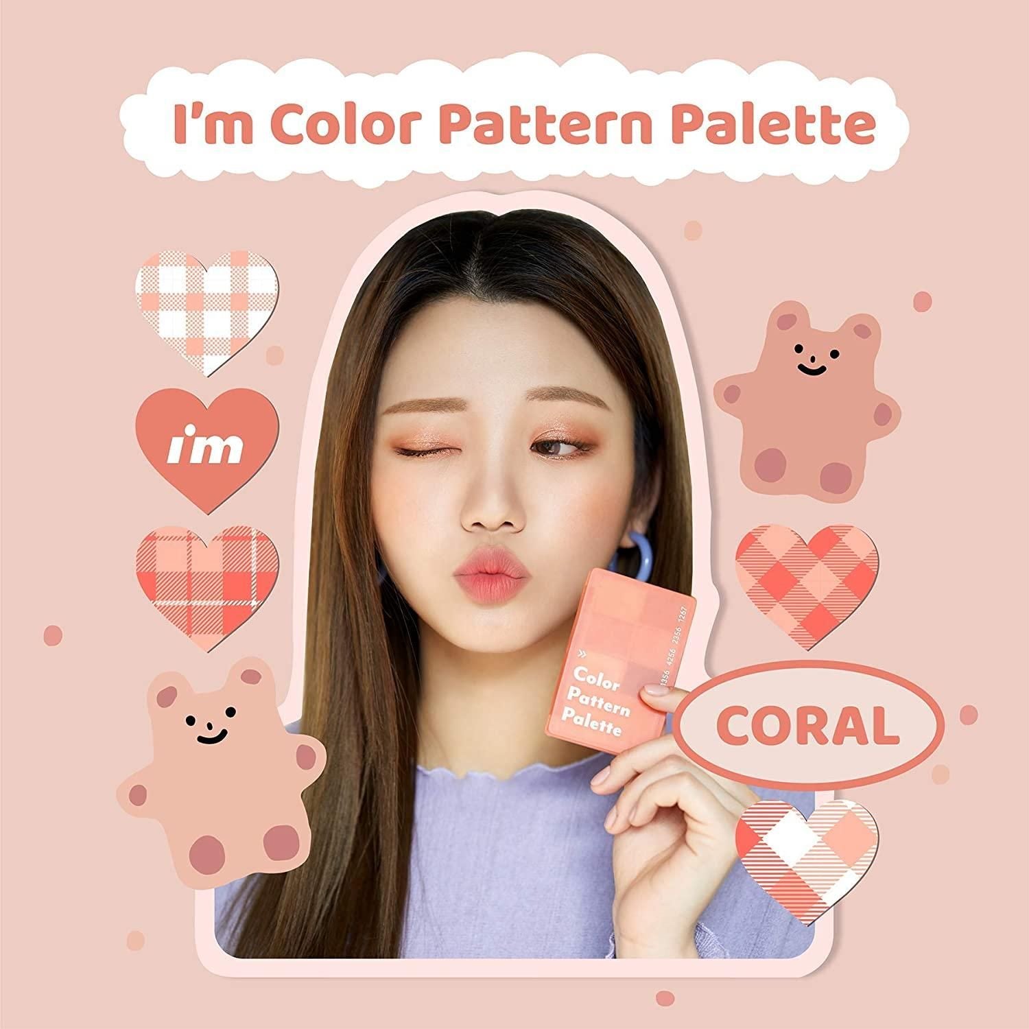 I'M MEME I'M Color Pattern Palette | 6 Colors Eyeshadow and 1 Blush Palette | 001 Coral Pattern | K-Beauty - EmpressKorea