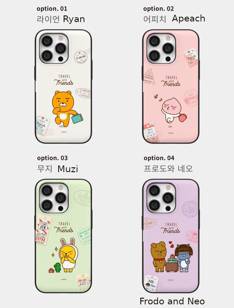 Kakao Friends iPhone 15 Pro Travel Magnetic Card Storage Bumper Case - EmpressKorea