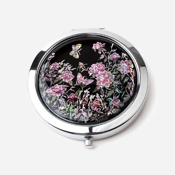 Harmony Of Korean Style & Natural Mother Of Pearl Pressed Mother Of Pearl Hand Mirror-Mokdan Butterfly / Made In Korea - EmpressKorea