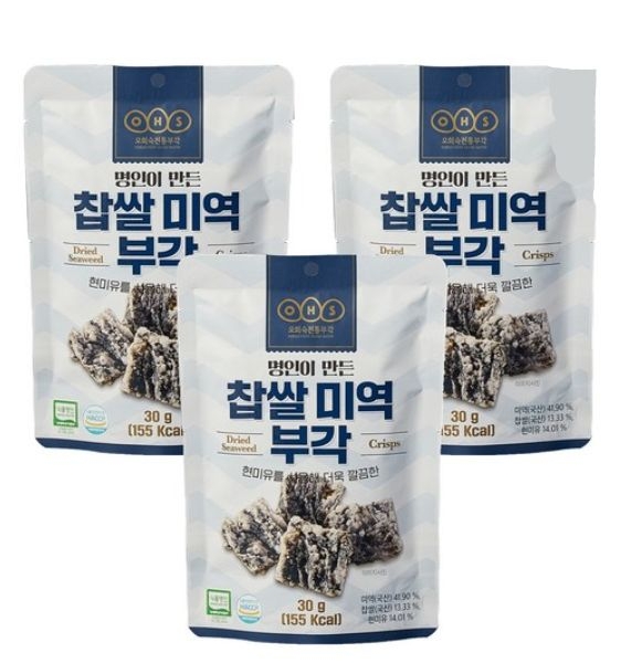 Oh Hee-Sook Traditional Korean Kelp Bugak Snack with Glutinous Rice – 30g Pack of 3