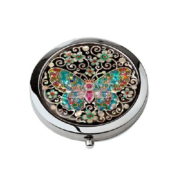 One touch Mother of pearl Hand Mirror - Colored Butterfly made in Korea - EmpressKorea