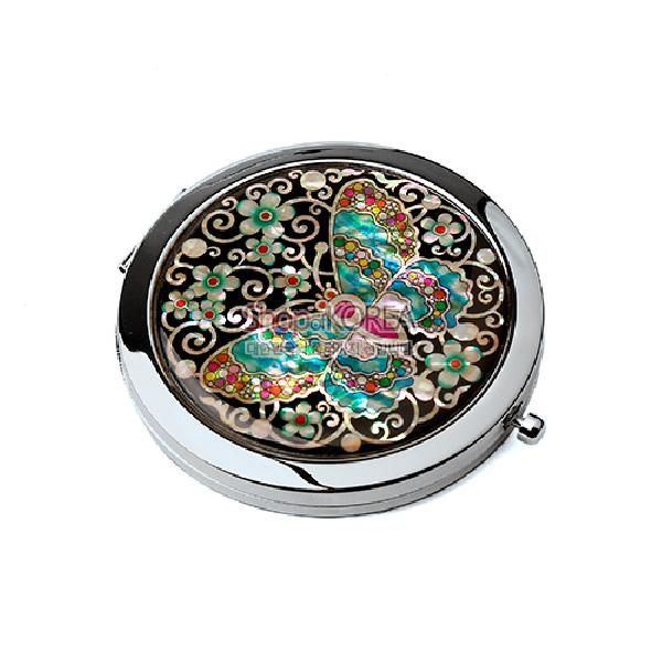 One touch Mother of pearl Hand Mirror - Colored Butterfly made in Korea - EmpressKorea