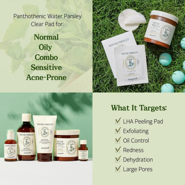 SKINFOOD Pantothenic Water Parsley Clear Pad 250ml 60Pads - EmpressKorea