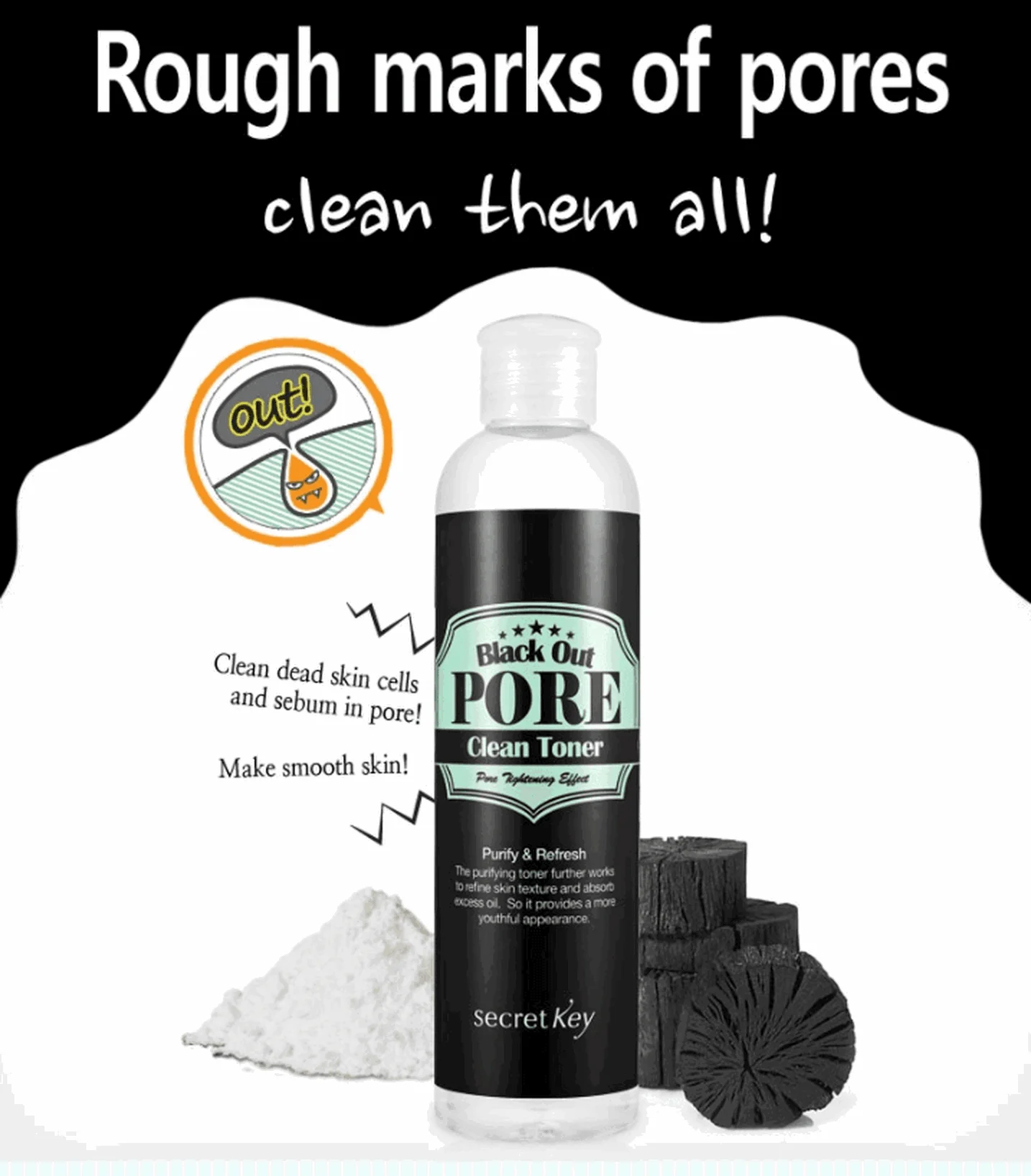 Secret Key Black Out Pore Clean Toner 250ml - EmpressKorea