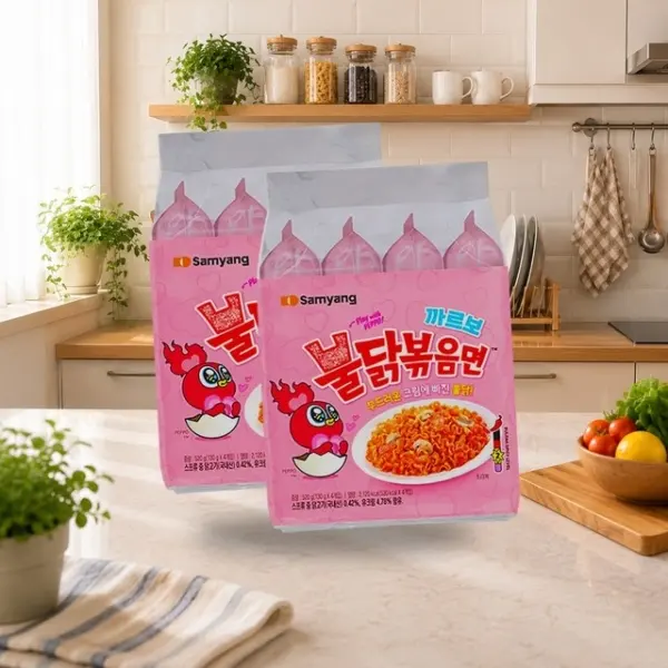 Samyang Carbo Buldak Stir-fried Ramen 2 Packs (4-Pack Each, Total 8)