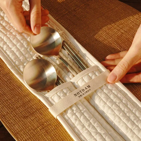K-Heritage Bangjja Yugi Spoon&Chopstick for 2 + Quilted Spoon Holder
