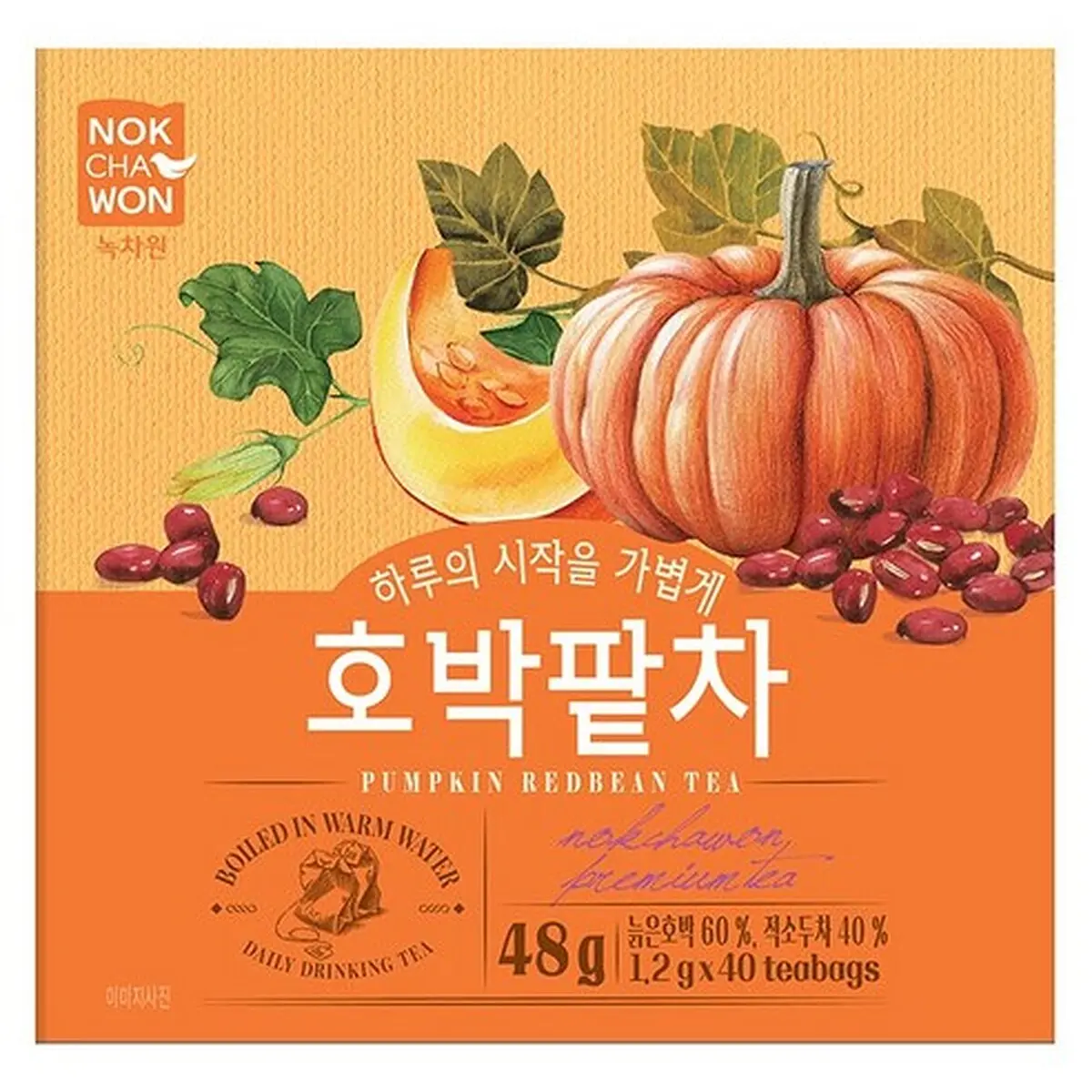 NOKCHAWON Pumpkin Red Bean Tea - 40Tea Bags / 60 Tea Bags Slimming Tea K-pop Idol Diet Tea