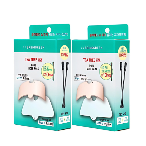 BRING GREEN Tea Tree Cica Pore Nose Pack 5sheets+10Dual Compressed Cotton Swabs*2box