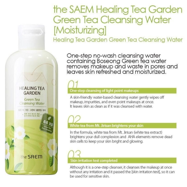 the SAEM Healing Tea Garden Green Tea Cleansing Water 300ml - EmpressKorea