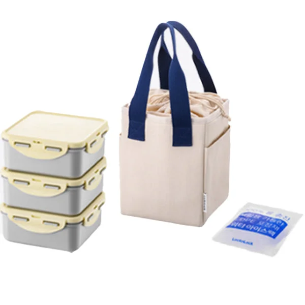 LocknLock Daily Cotton Dosilock Square 3-Tier Lunch Box Set - Image 5