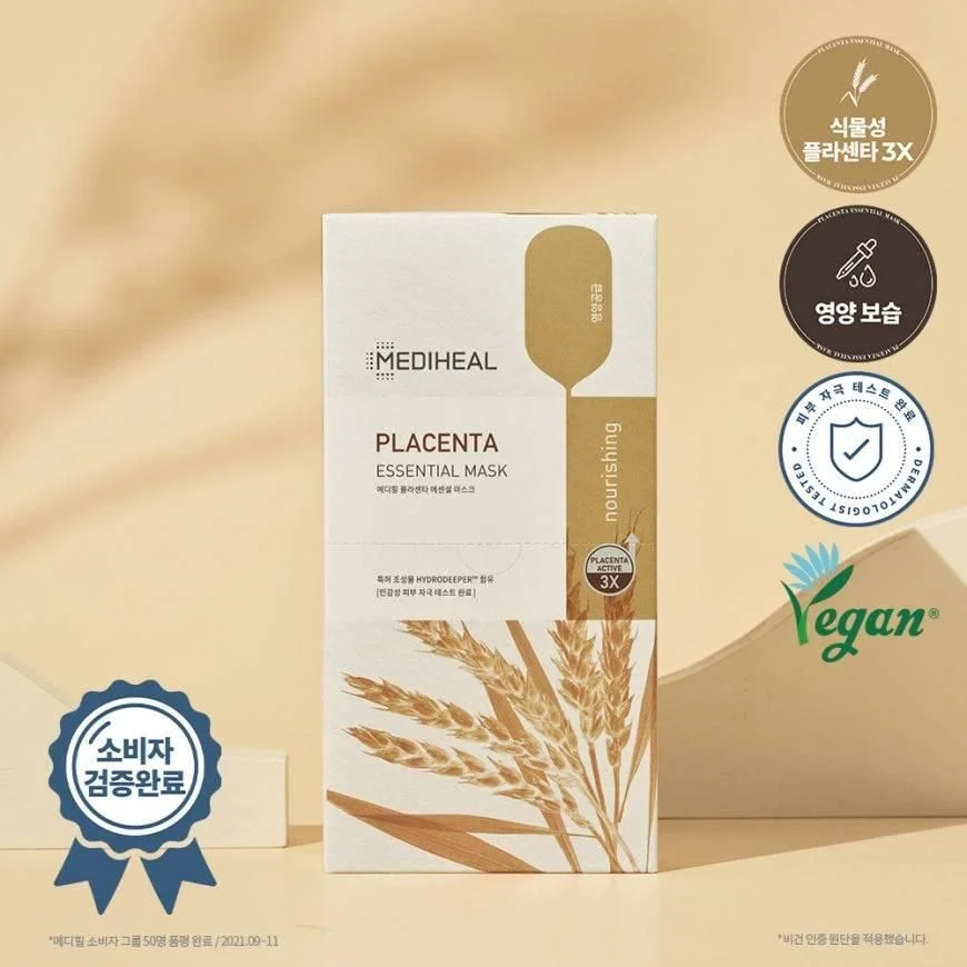 MEDIHEAL PLACENTA ESSENTIAL MASK 10pcs - EmpressKorea