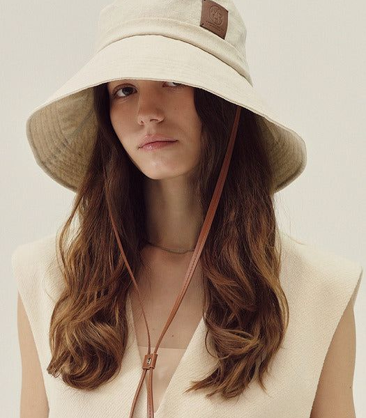 Marchen Objet wide leather strap bucket hat_3color - EmpressKorea