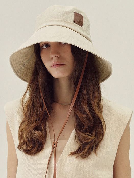 Marchen Objet wide leather strap bucket hat_3color - EmpressKorea