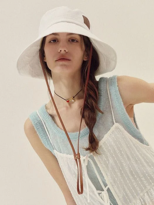 Marchen Objet wide leather strap bucket hat_3color - EmpressKorea