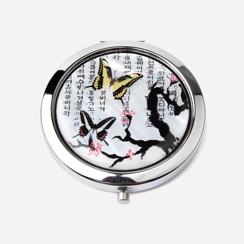 Mother-of-pearl Hand Mirror - Plum Butterfly made in Korea - EmpressKorea