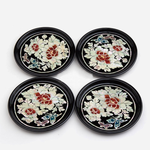 Mother-of-pearl lacquerware coasters set of 4 - Mokdan Butterfly - Made In Korea - EmpressKorea