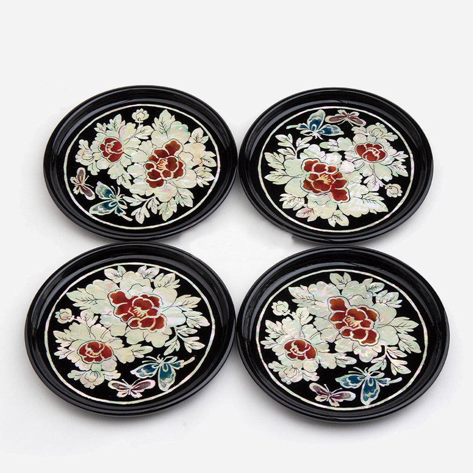 Mother-of-pearl lacquerware coasters set of 4 - Mokdan Butterfly - Made In Korea - EmpressKorea