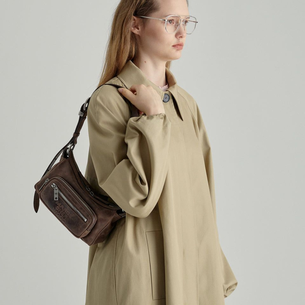 OUTPOCKET HOBO MINI_washed brown pull-up - EmpressKorea