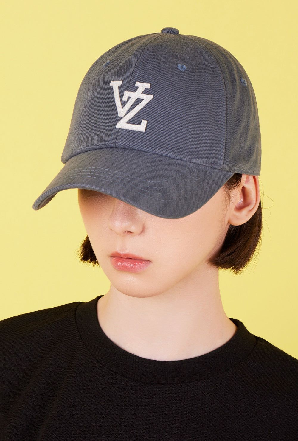 VARZAR Ball Cap Monogram Applique Overfit Washing Ball Cap Charcoal - EmpressKorea