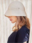 VARZAR Bucket Hat Stud Logo Summer Knit Bucket Hat Cream - EmpressKorea
