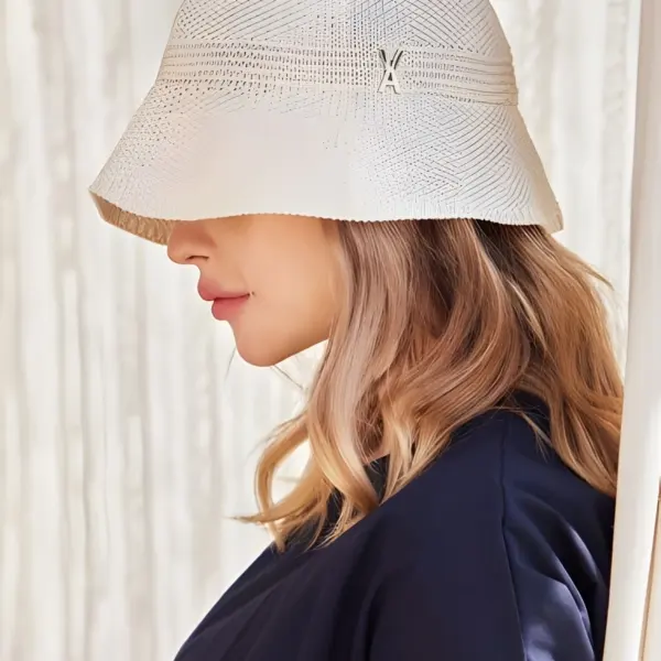 VARZAR Bucket Hat Stud Logo Summer Knit Bucket Hat Cream - EmpressKorea