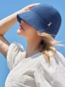 VARZAR Bucket Hat Stud Logo Summer Knit Bucket Hat Navy - EmpressKorea