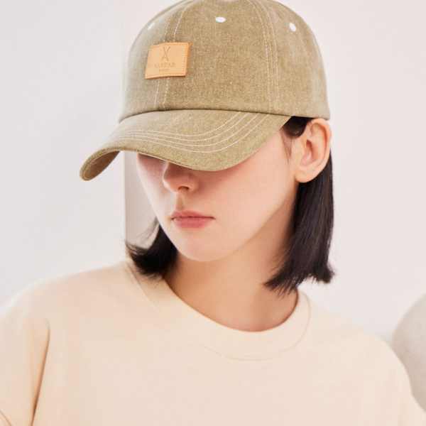 VARZAR VA Square Pigment Label Ball Cap Deep Green - EmpressKorea