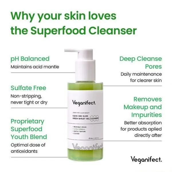 Veganifect Clean And Glow Green Barley Gel Cleanser 205ml - EmpressKorea