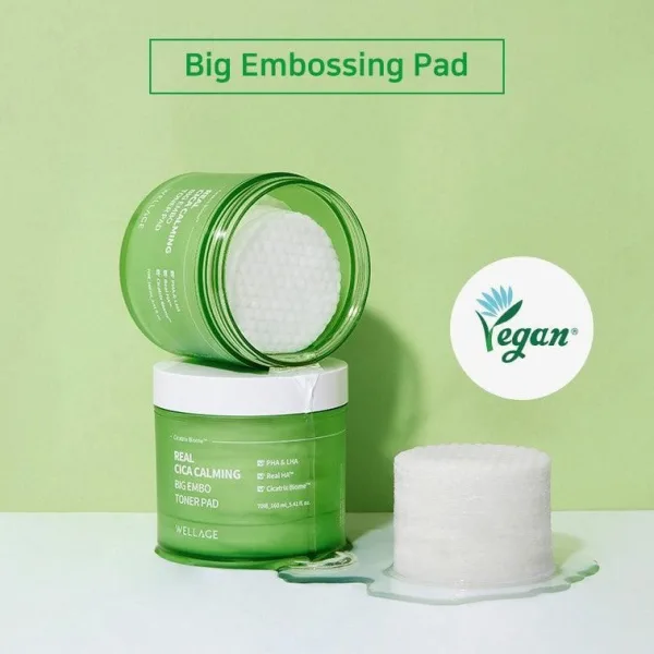 WELLAGE Real Cica Calming Big Embo Toner Pad 160ml (70 Pads) - EmpressKorea