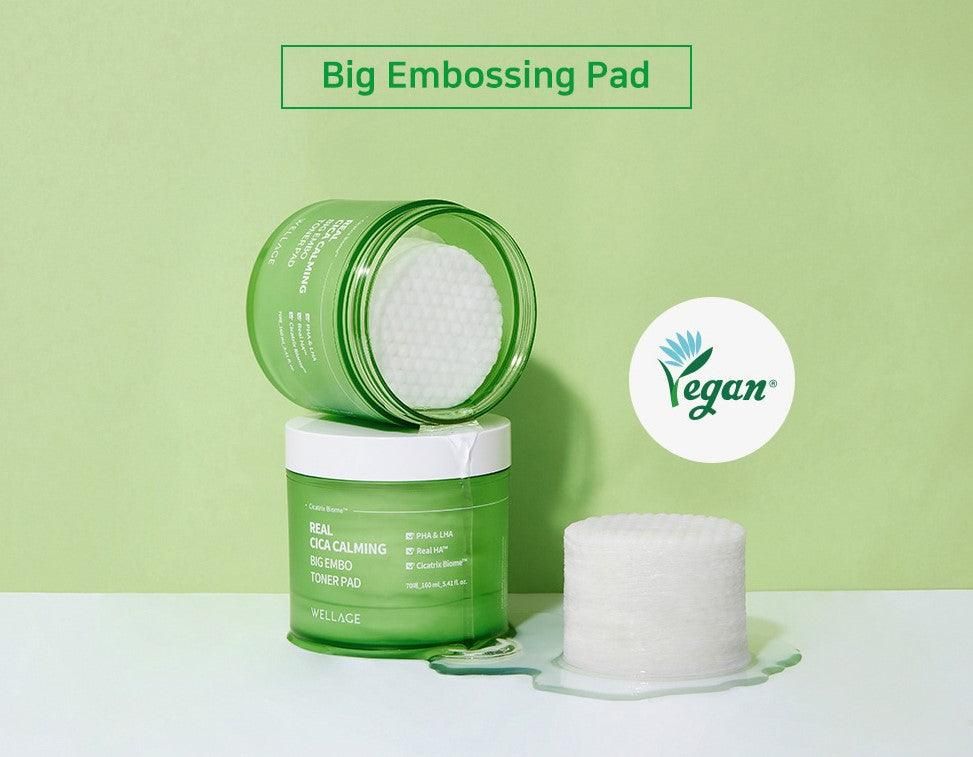 WELLAGE Real Cica Calming Big Embo Toner Pad 160ml (70 Pads) - EmpressKorea